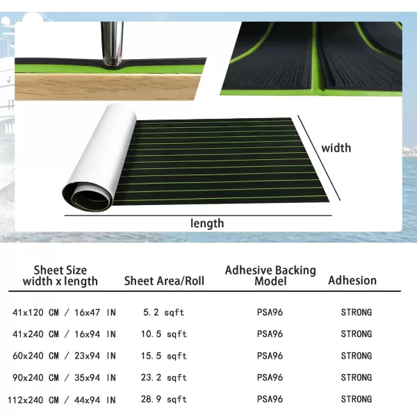 imageKXKZREN Boat Flooring EVA Foam Decking Sheet Faux Teak Marine Mat Marine Carpet Cooler Tops NonSlip SelfAdhesive Flooring for Motorboat RV Yacht Kayak Swim Platform 94quot x 47quot44quot35quot23quot16quotBlack With Green Seam Lines