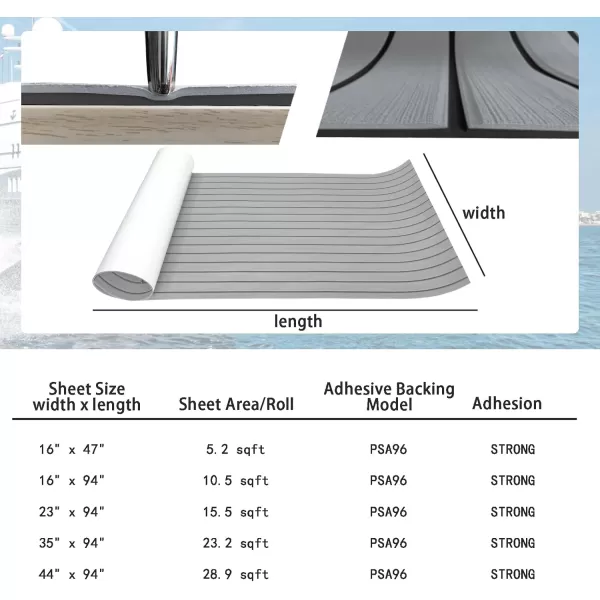 imageKXKZREN Boat Flooring EVA Foam Decking Sheet Faux Teak Marine Mat Marine Carpet Cooler Tops NonSlip SelfAdhesive Flooring for Motorboat RV Yacht Kayak Swim Platform 94quot x 47quot44quot35quot23quot16quotGrey With Black Seam Lines