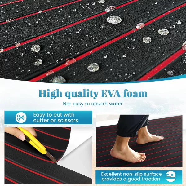 imageKXKZREN Boat Flooring EVA Foam Decking Sheet Faux Teak Marine Mat Marine Carpet Cooler Tops NonSlip SelfAdhesive Flooring for Motorboat RV Yacht Kayak Swim Platform 94quot x 47quot44quot35quot23quot16quotBlack With Red Seam Lines