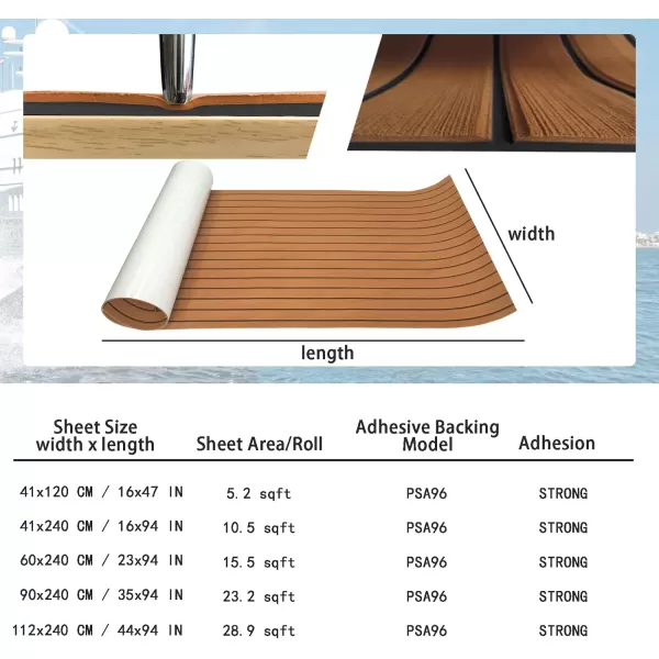 imageKXKZREN Boat Flooring EVA Foam Decking Sheet Faux Teak Marine Mat Marine Carpet Cooler Tops NonSlip SelfAdhesive Flooring for Motorboat RV Yacht Kayak Swim Platform 94quot x 47quot44quot35quot23quot16quotBrown With Black Seam Lines