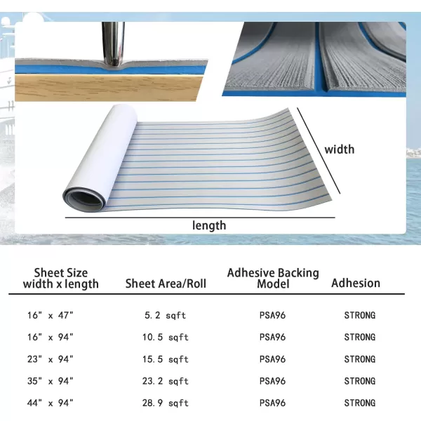 imageKXKZREN Boat Flooring EVA Foam Decking Sheet Faux Teak Marine Mat Marine Carpet Cooler Tops NonSlip SelfAdhesive Flooring for Motorboat RV Yacht Kayak Swim Platform 94quot x 47quot44quot35quot23quot16quotGrey With Blue Seam Lines