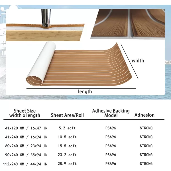 imageKXKZREN Boat Flooring EVA Foam Decking Sheet Faux Teak Marine Mat Marine Carpet Cooler Tops NonSlip SelfAdhesive Flooring for Motorboat RV Yacht Kayak Swim Platform 94quot x 47quot44quot35quot23quot16quotBrown With White Seam Lines