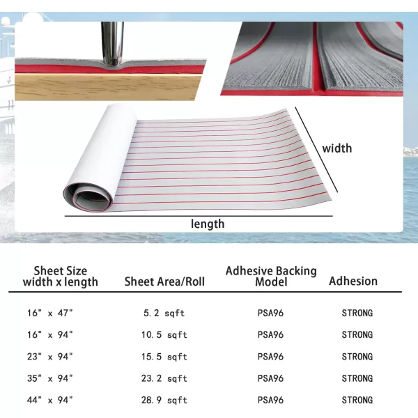 imageKXKZREN Boat Flooring EVA Foam Decking Sheet Faux Teak Marine Mat Marine Carpet Cooler Tops NonSlip SelfAdhesive Flooring for Motorboat RV Yacht Kayak Swim Platform 94quot x 47quot44quot35quot23quot16quotGrey With Red Seam Lines