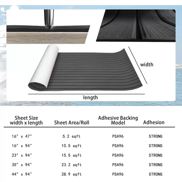 imageKXKZREN Boat Flooring EVA Foam Decking Sheet Faux Teak Marine Mat Marine Carpet Cooler Tops NonSlip SelfAdhesive Flooring for Motorboat RV Yacht Kayak Swim Platform 94quot x 47quot44quot35quot23quot16quotDark Grey With Black Seam Lines