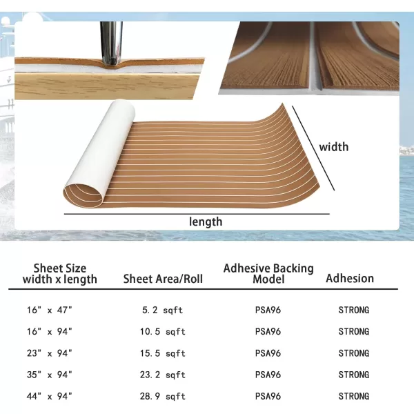 imageKXKZREN Boat Flooring EVA Foam Decking Sheet Faux Teak Marine Mat Marine Carpet Cooler Tops NonSlip SelfAdhesive Flooring for Motorboat RV Yacht Kayak Swim Platform 94quot x 47quot44quot35quot23quot16quotBrown With White Seam Lines