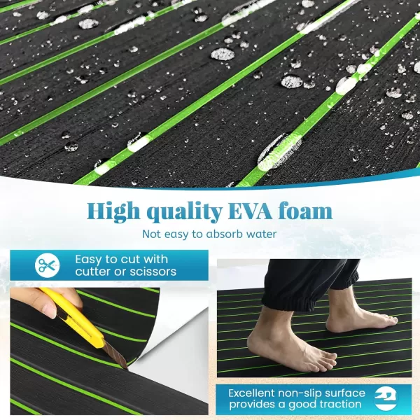 imageKXKZREN Boat Flooring EVA Foam Decking Sheet Faux Teak Marine Mat Marine Carpet Cooler Tops NonSlip SelfAdhesive Flooring for Motorboat RV Yacht Kayak Swim Platform 94quot x 47quot44quot35quot23quot16quotBlack With Green Seam Lines