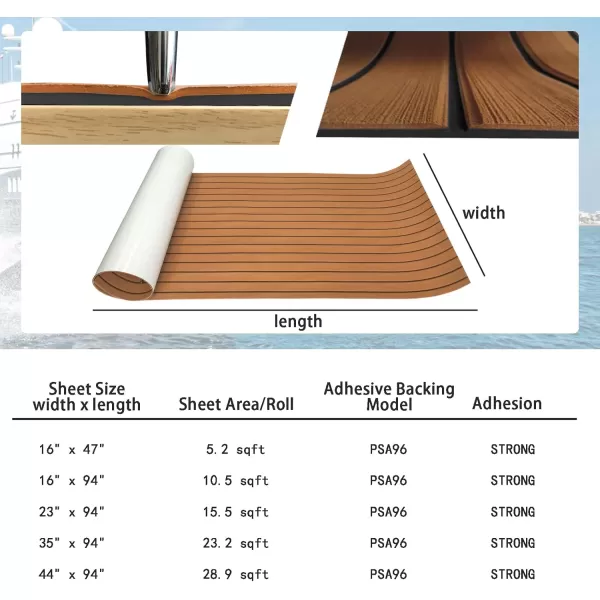 imageKXKZREN Boat Flooring EVA Foam Decking Sheet Faux Teak Marine Mat Marine Carpet Cooler Tops NonSlip SelfAdhesive Flooring for Motorboat RV Yacht Kayak Swim Platform 94quot x 47quot44quot35quot23quot16quotBrown With Black Seam Lines