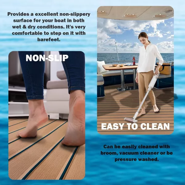 imageKXKZREN Boat Flooring EVA Foam Decking Sheet Faux Teak Marine Mat Marine Carpet Cooler Tops NonSlip SelfAdhesive Flooring for Motorboat RV Yacht Kayak Swim Platform 94quot x 47quot44quot35quot23quot16quotBrown With Black Seam Lines