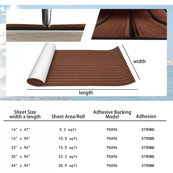 imageKXKZREN Boat Flooring EVA Foam Decking Sheet Faux Teak Marine Mat Marine Carpet Cooler Tops NonSlip SelfAdhesive Flooring for Motorboat RV Yacht Kayak Swim Platform 94quot x 47quot44quot35quot23quot16quotDark Brown With Black Seam Lines