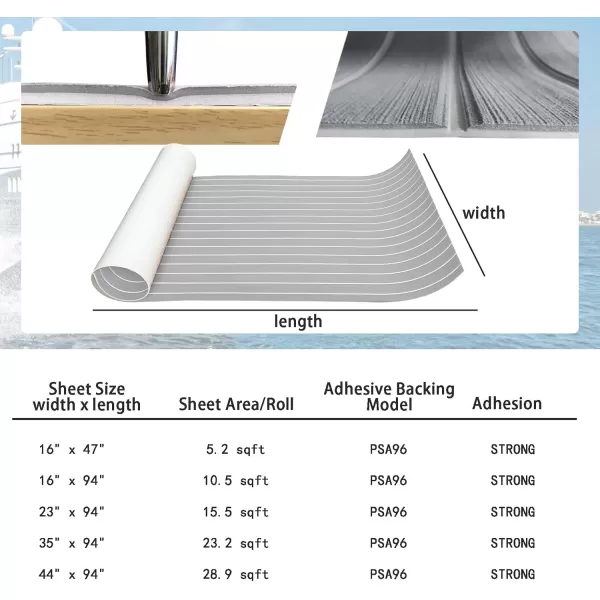 imageKXKZREN Boat Flooring EVA Foam Decking Sheet Faux Teak Marine Mat Marine Carpet Cooler Tops NonSlip SelfAdhesive Flooring for Motorboat RV Yacht Kayak Swim Platform 94quot x 47quot44quot35quot23quot16quotGrey With White Seam Lines