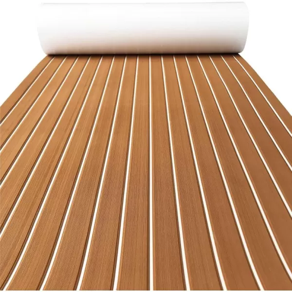 imageKXKZREN Boat Flooring EVA Foam Decking Sheet Faux Teak Marine Mat Marine Carpet Cooler Tops NonSlip SelfAdhesive Flooring for Motorboat RV Yacht Kayak Swim Platform 94quot x 47quot44quot35quot23quot16quotBrown With White Seam Lines