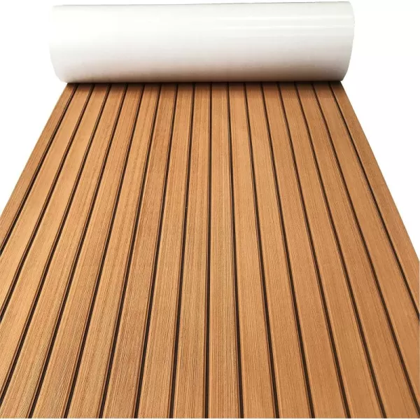 imageKXKZREN Boat Flooring EVA Foam Decking Sheet Faux Teak Marine Mat Marine Carpet Cooler Tops NonSlip SelfAdhesive Flooring for Motorboat RV Yacht Kayak Swim Platform 94quot x 47quot44quot35quot23quot16quotBrown With Black Seam Lines