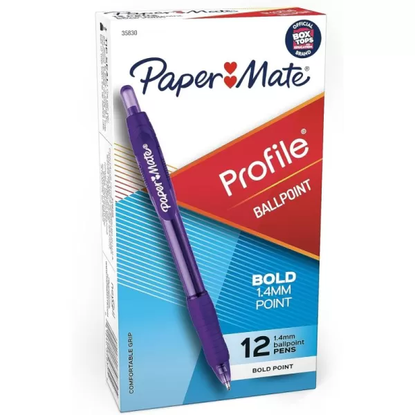imagePaper Mate Profile Retractable Ballpoint Pens Bold Point 14mm Blue 12 CountPurple