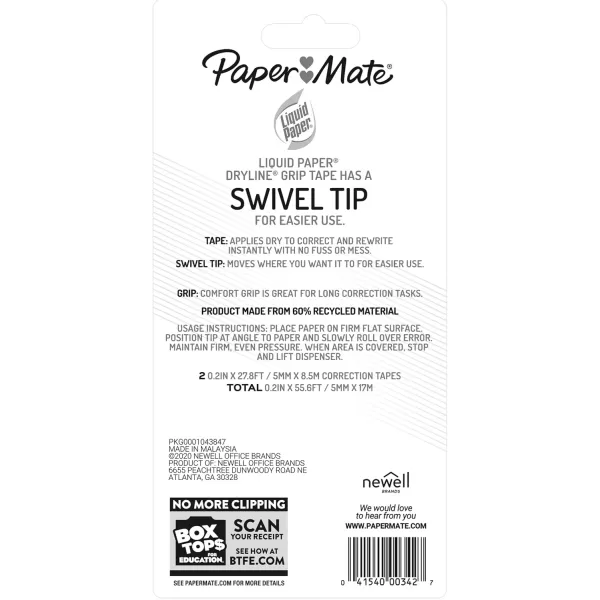 imagePaper Mate Liquid Paper DryLine Grip Correction Tape Recycled 2 Count2 Count Pack of 1