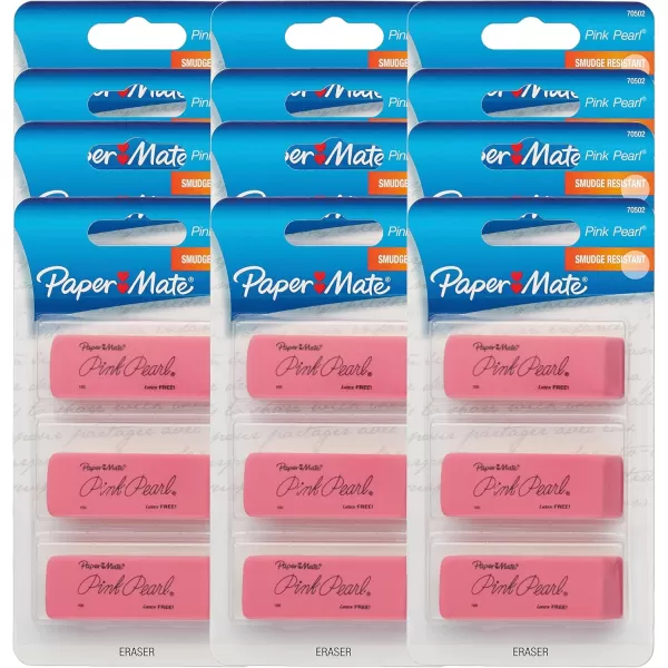 imagePaper Mate Pink Pearl Erasers Large 12 Packs of 3 36 ErasersPink