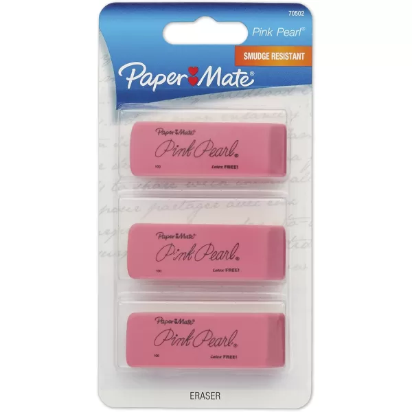 imagePaper Mate Pink Pearl Erasers Large 12 Packs of 3 36 ErasersPink