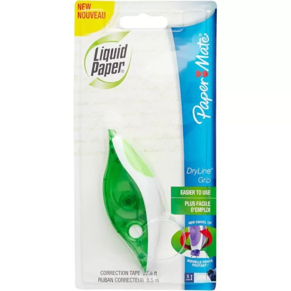 imagePaper Mate 87813 Liquid Paper DryLine Grip Correction Tape Assorted Colors 2 CountGreen