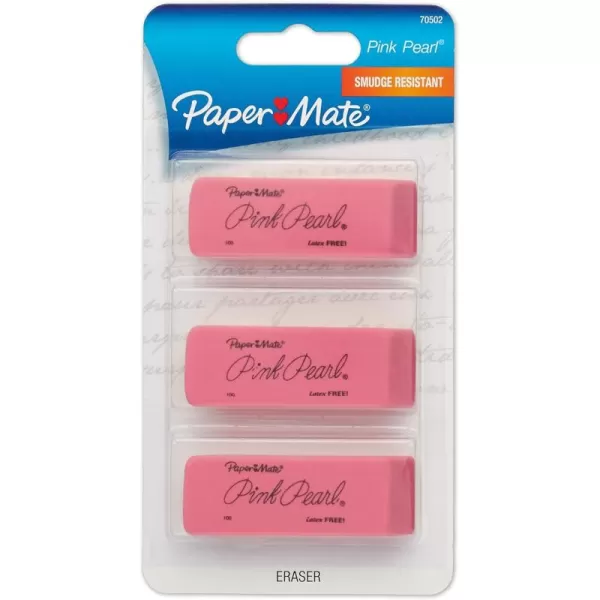 imagePaper Mate Pink Pearl Erasers Large 12 Packs of 3 36 ErasersPink