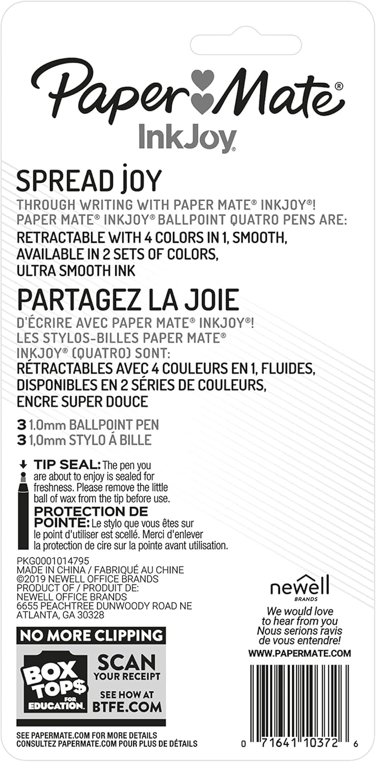 imagePaper Mate InkJoy Quatro Retractable Ballpoint Pens Medium Point Assorted Colors 3 PackAssorted Colors