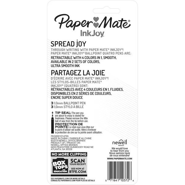 imagePaper Mate InkJoy Quatro Retractable Ballpoint Pens Medium Point Assorted Colors 3 PackAssorted Colors