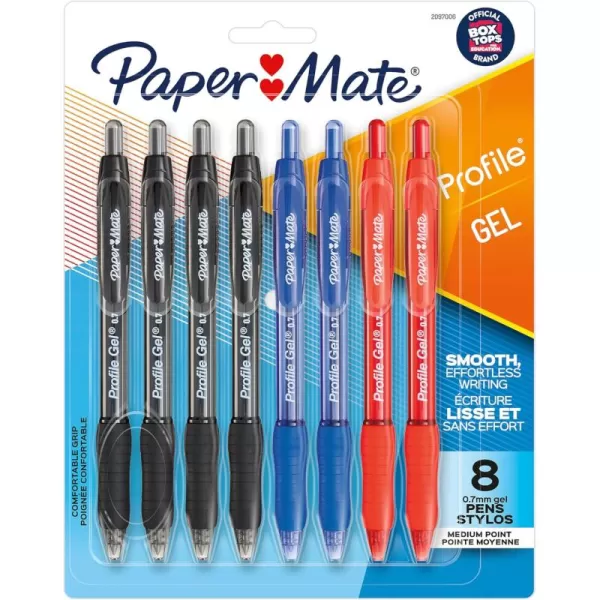 imagePaper Mate Gel Pen Profile Retractable Pen Medium Point 07 mm Assorted Colours 8 Count8 Count Pack of 1