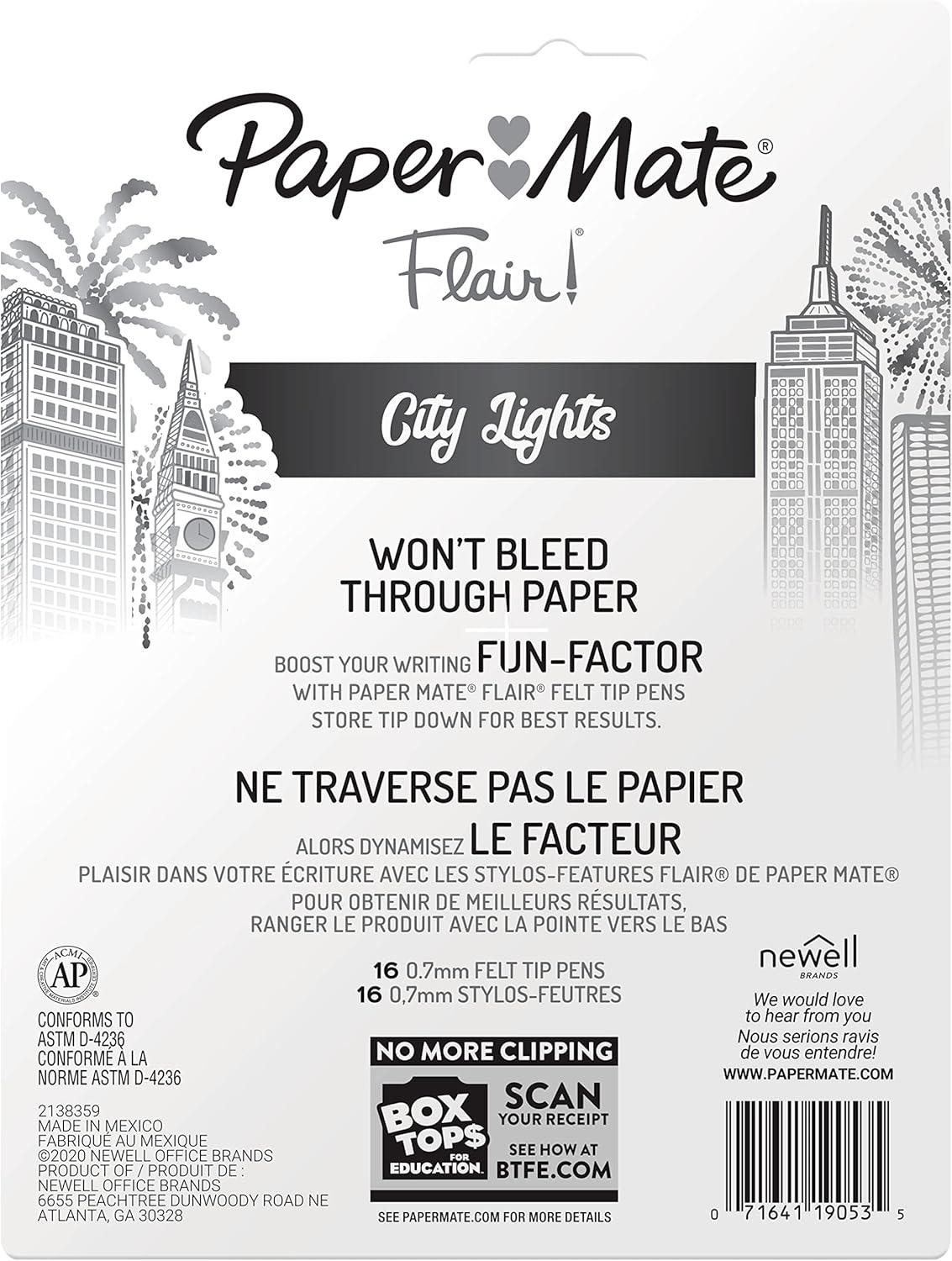imagePaper Mate Flair Metallic Felt Tip Pens City Lights Collection Glittery Assorted Colors Premium Ink 16 Count Perfect for Writing Doodling and Bullet Journaling16 Count
