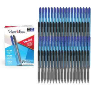 imagePaper Mate InkJoy 100RT Ballpoint Pens Medium Point 10mm Black and Blue Ink 72 Count