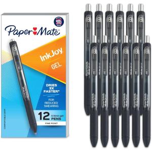 imagePaper Mate InkJoy Gel Pen Fine Point Black Ink Pens 05mm Fine Tip Ergonomic Comfort Grip Box of 12Black
