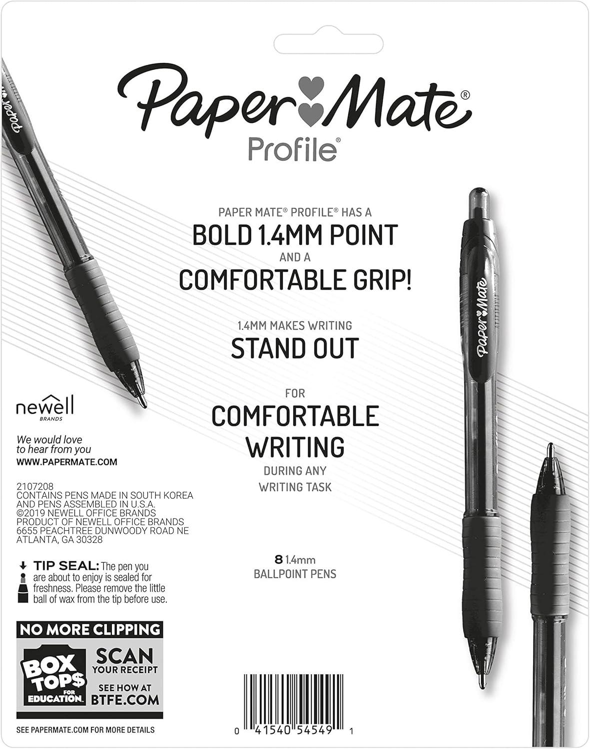 imagePaper Mate Profile Ballpoint Pen Retractable Bold 14 Mm Assorted Ink and Barrel Colors 8PackAssorted Retractable