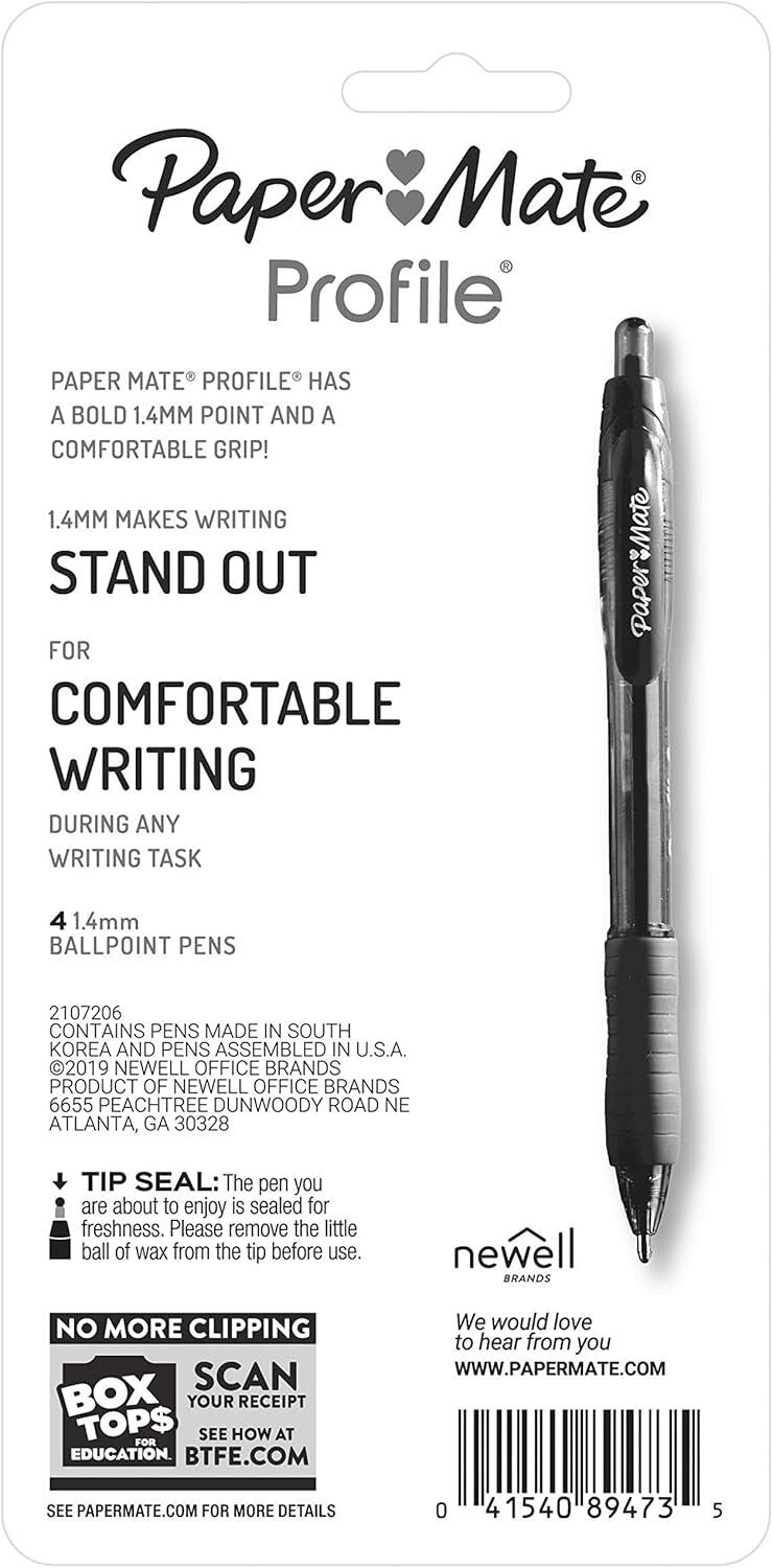 imagePaper Mate Profile Ballpoint Pen Retractable Bold 14 Mm Assorted Ink and Barrel Colors 8Packassorted