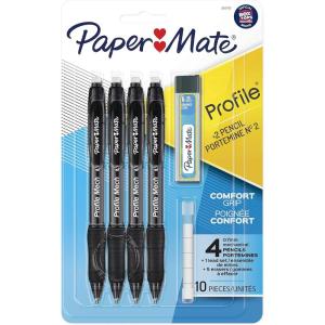 imagePaper Mate Profile Mechanical Pencils 07 mm HB 2 Lead Black Barrel Pack Of 4 Pencils