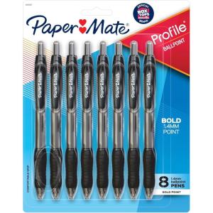 imagePaper Mate Profile Retractable Ballpoint Pens Bold Point 14mm Black 8 Count