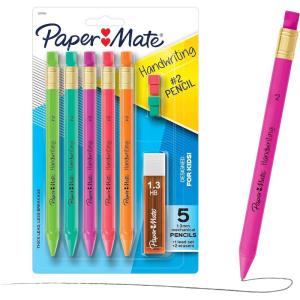 image:imagePaper Mate Handwriting Triangular Mechanical Pencil Set with Lead amp Eraser Refills 13mm Fun Barrel Colors 6 Packs 30 Pencils Total  Back to School Teacher Supplies Home Kids Writing5 count