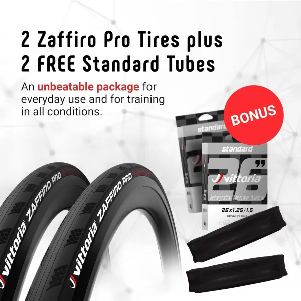 imageVittoria Zaffiro Pro G20 Road Bike Tires Set with Inner Tubes  Includes 2 Zaffiro Pro Tires 700x23c Plus 2 Standard Tubes 700X2028 48mm  Performance Training in All Conditions Full Black