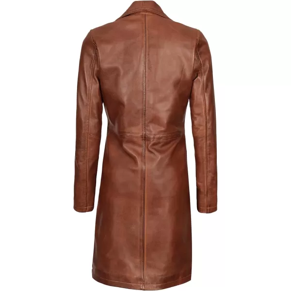 imageBlingsoul Leather Car Coats for Womens  Black Brown Real Long Leather Jacket WomenBryson  Cognac Coat
