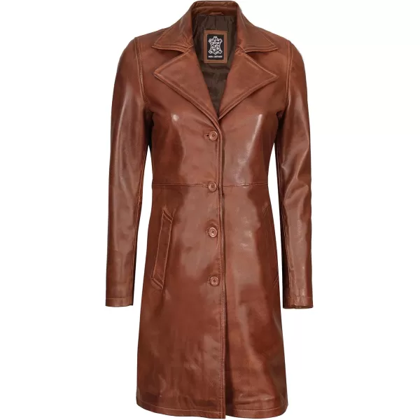 imageBlingsoul Leather Car Coats for Womens  Black Brown Real Long Leather Jacket WomenBryson  Cognac Coat