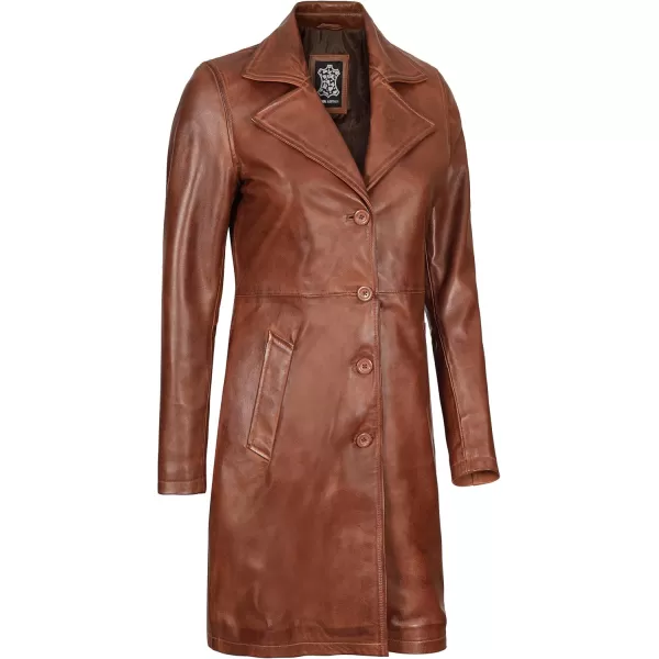imageBlingsoul Leather Car Coats for Womens  Black Brown Real Long Leather Jacket WomenBryson  Cognac Coat