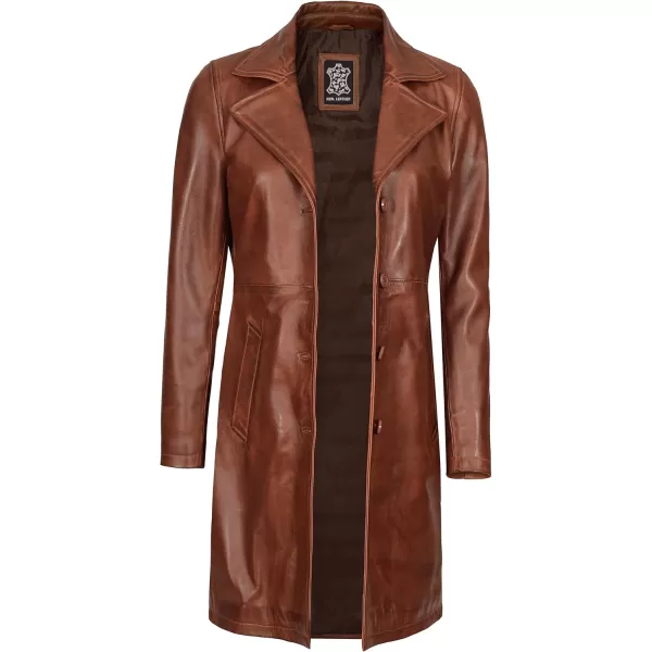 imageBlingsoul Leather Car Coats for Womens  Black Brown Real Long Leather Jacket WomenBryson  Cognac Coat