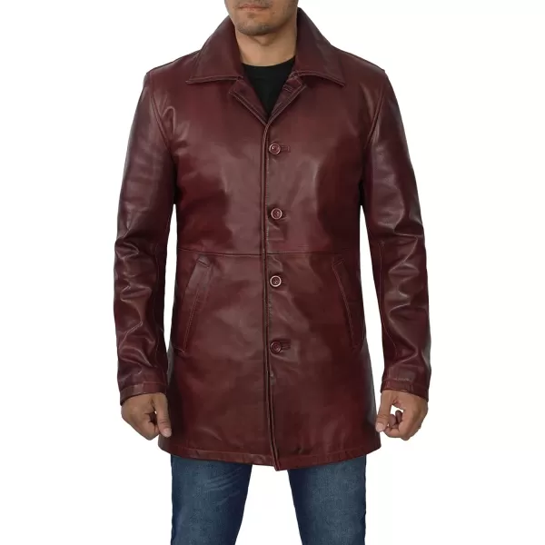 imageBlingsoul Leather Coats for Men  Vintage Style Long Leather Jacket MenSantiago  Maroon Coat