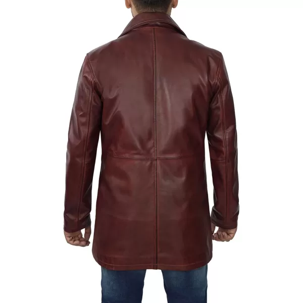 imageBlingsoul Leather Coats for Men  Vintage Style Long Leather Jacket MenSantiago  Maroon Coat