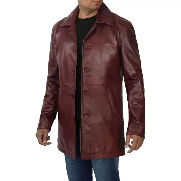 imageBlingsoul Leather Coats for Men  Vintage Style Long Leather Jacket MenSantiago  Maroon Coat