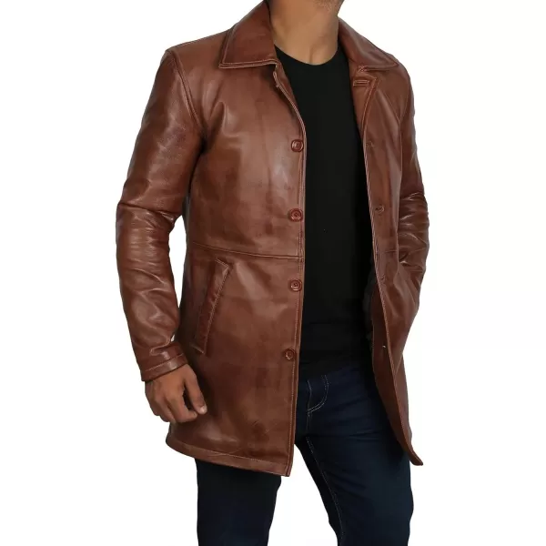 imageBlingsoul Leather Coats for Men  Vintage Style Long Leather Jacket MenSuper  Tan Leather Jacket