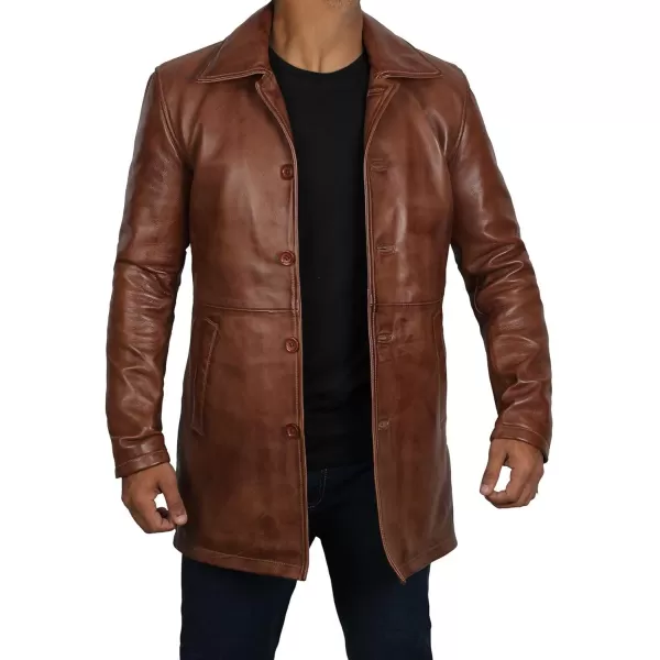 imageBlingsoul Leather Coats for Men  Vintage Style Long Leather Jacket MenSuper  Tan Leather Jacket