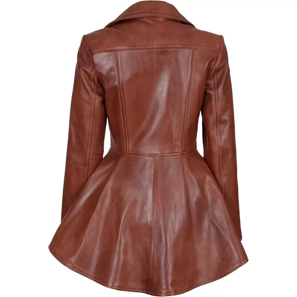 imageBlingsoul Leather Jackets For Women  Real Lambskin Womens Motorcycle Leather JacketClarissa Peplum  Cognac Jacket