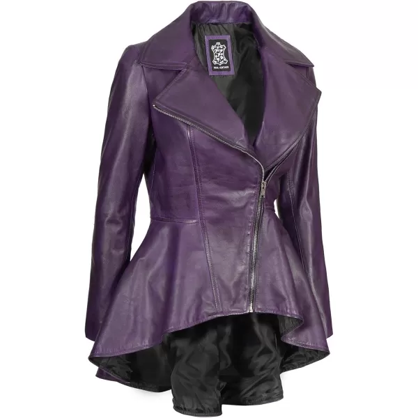 imageBlingsoul Leather Jackets For Women  Real Lambskin Womens Motorcycle Leather JacketClarissa Peplum  Purple Jacket