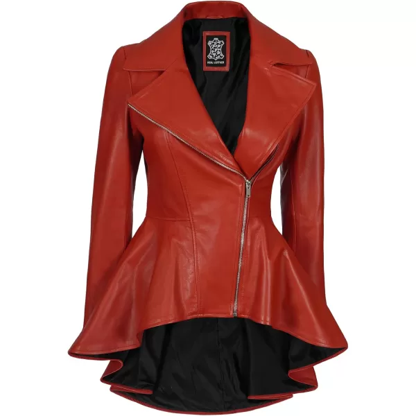 imageBlingsoul Leather Jackets For Women  Real Lambskin Womens Motorcycle Leather JacketClarissa Peplum  Red Jacket