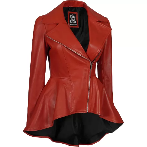 imageBlingsoul Leather Jackets For Women  Real Lambskin Womens Motorcycle Leather JacketClarissa Peplum  Red Jacket