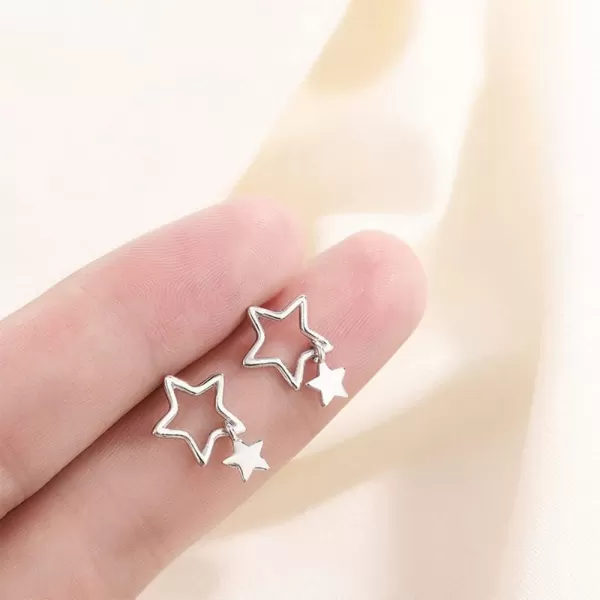 imageBlingsoul Star Earrings  Elegant Silver and Gold Dangle Style Hollow Star Shaped Earrings for Women  Star Huggies EarringsSilver Star Earrings