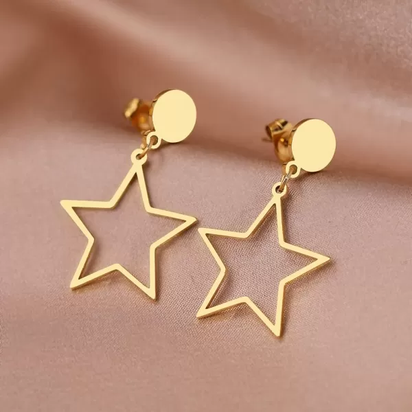 imageBlingsoul Star Earrings  Elegant Silver and Gold Dangle Style Hollow Star Shaped Earrings for Women  Star Huggies EarringsStar Earrings  Gold