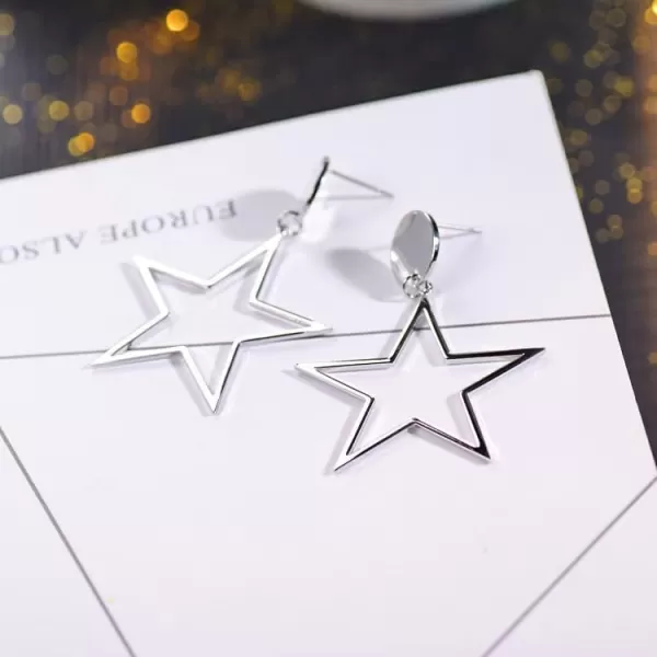 imageBlingsoul Star Earrings  Elegant Silver and Gold Dangle Style Hollow Star Shaped Earrings for Women  Star Huggies EarringsStar Earrings  Silver